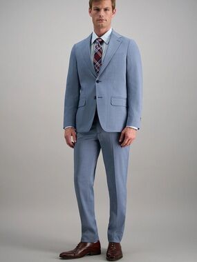Haggar Smart Wash Tonal Plaid Chambray Suit Jacket & Pant Set Mens 32x32 42L NWT